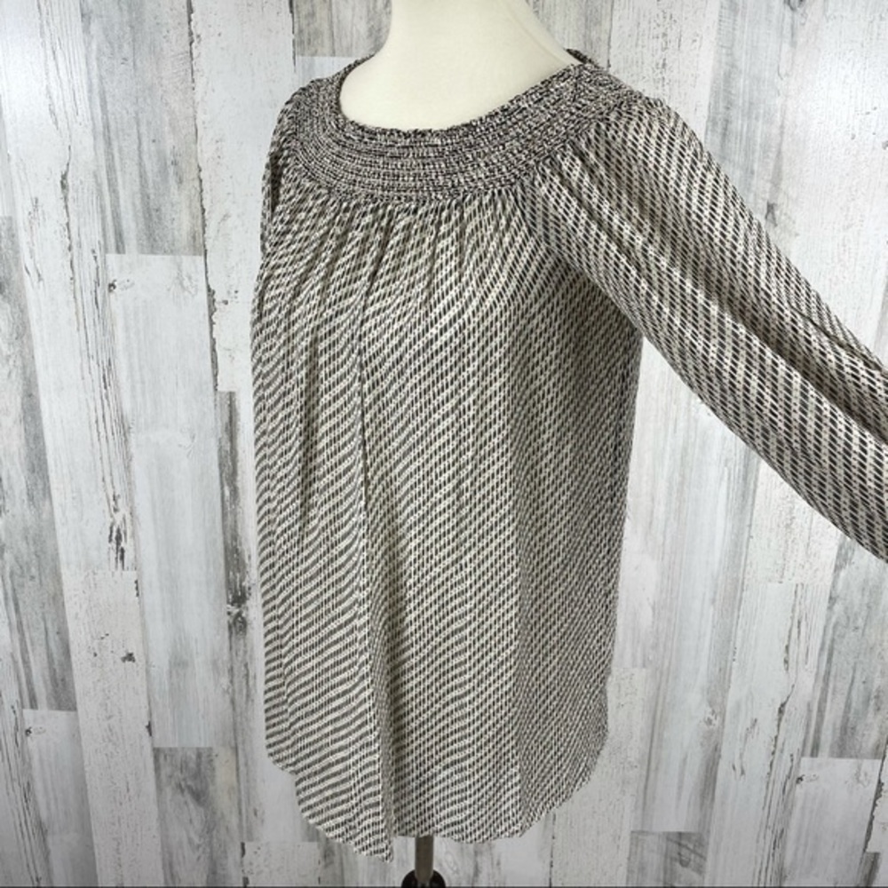 Theory Women's Silk Black Print Peasant Blouse‎ Size Small